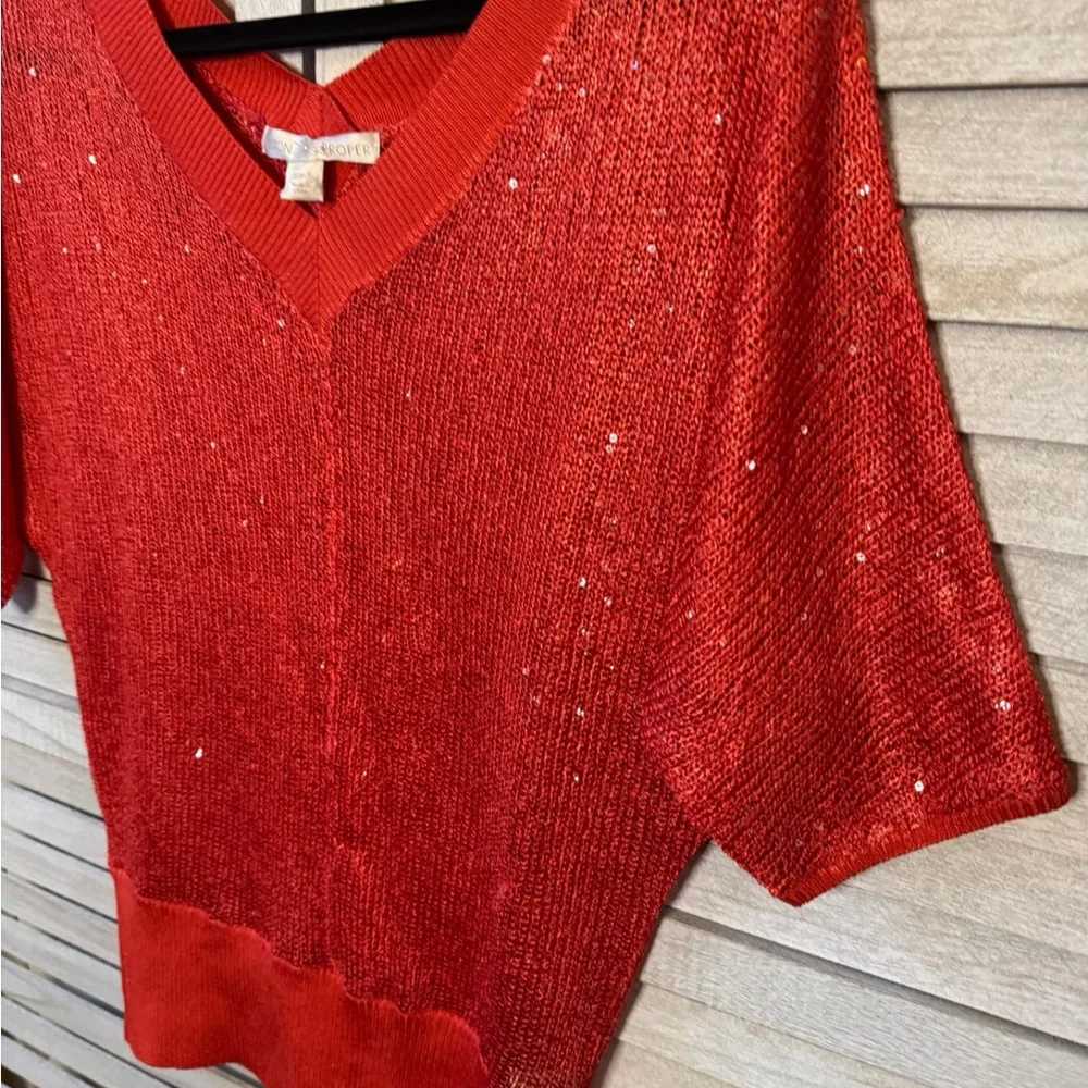 Boston Proper Red Sequin Sparkle Top Small Glam Holiday Party Y2K Luxe Chic